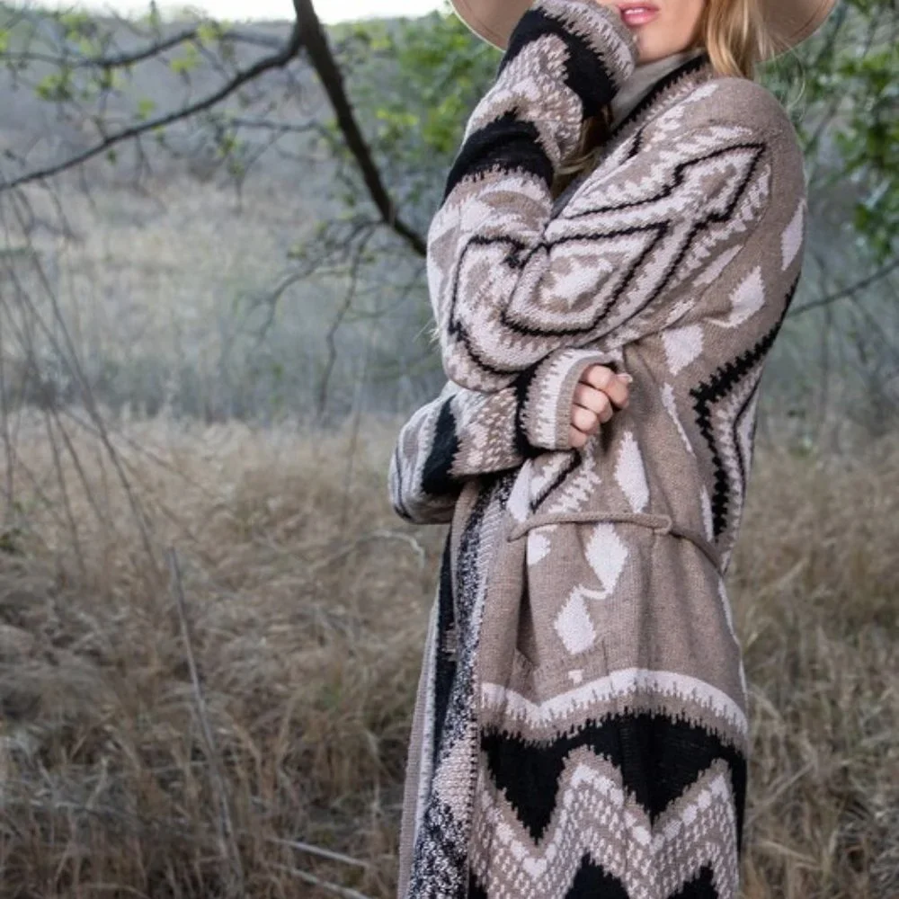 New Aztec Tribal Boho Western Ski Montana Cardigan Sweater Southwest Coat - Picture 8 of 12